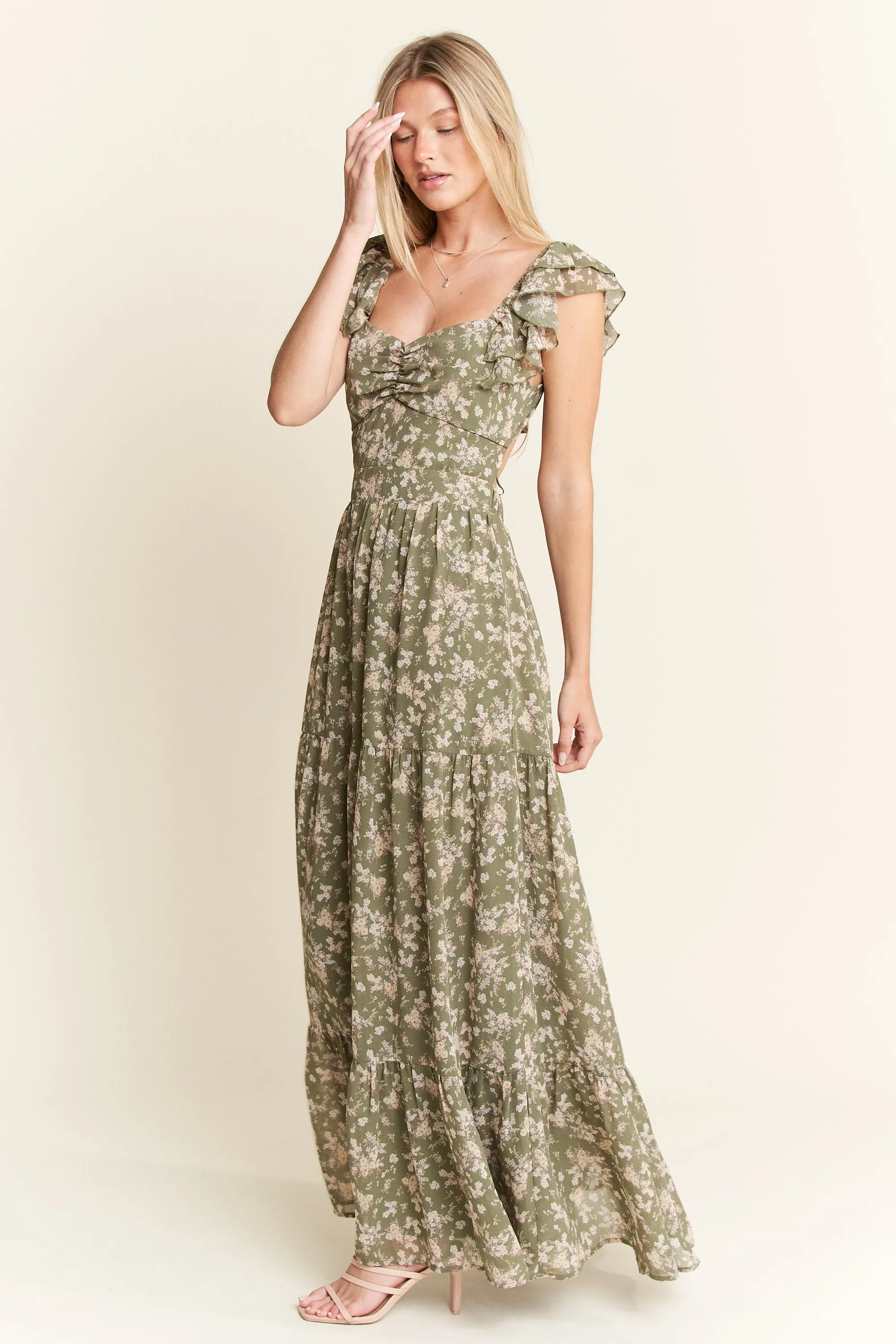 Jade By Jane Ruffle Sleeve Tiered Maxi Dress OutfitFlow
