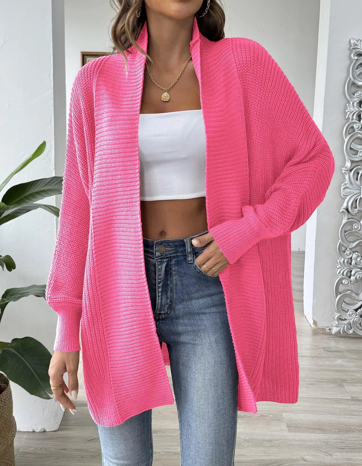 Open Front Ribbed Knit Cardigan OutfitFlow
