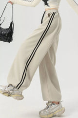 Wide Leg Side Striped Pants Beige OutfitFlow