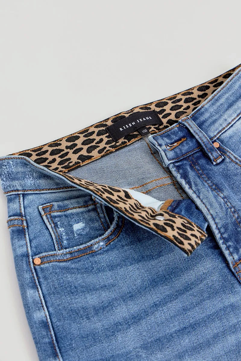 RISEN Full Size Tummy Control Elastic Band High Rise Wide Jeans Plus Size OutfitFlow
