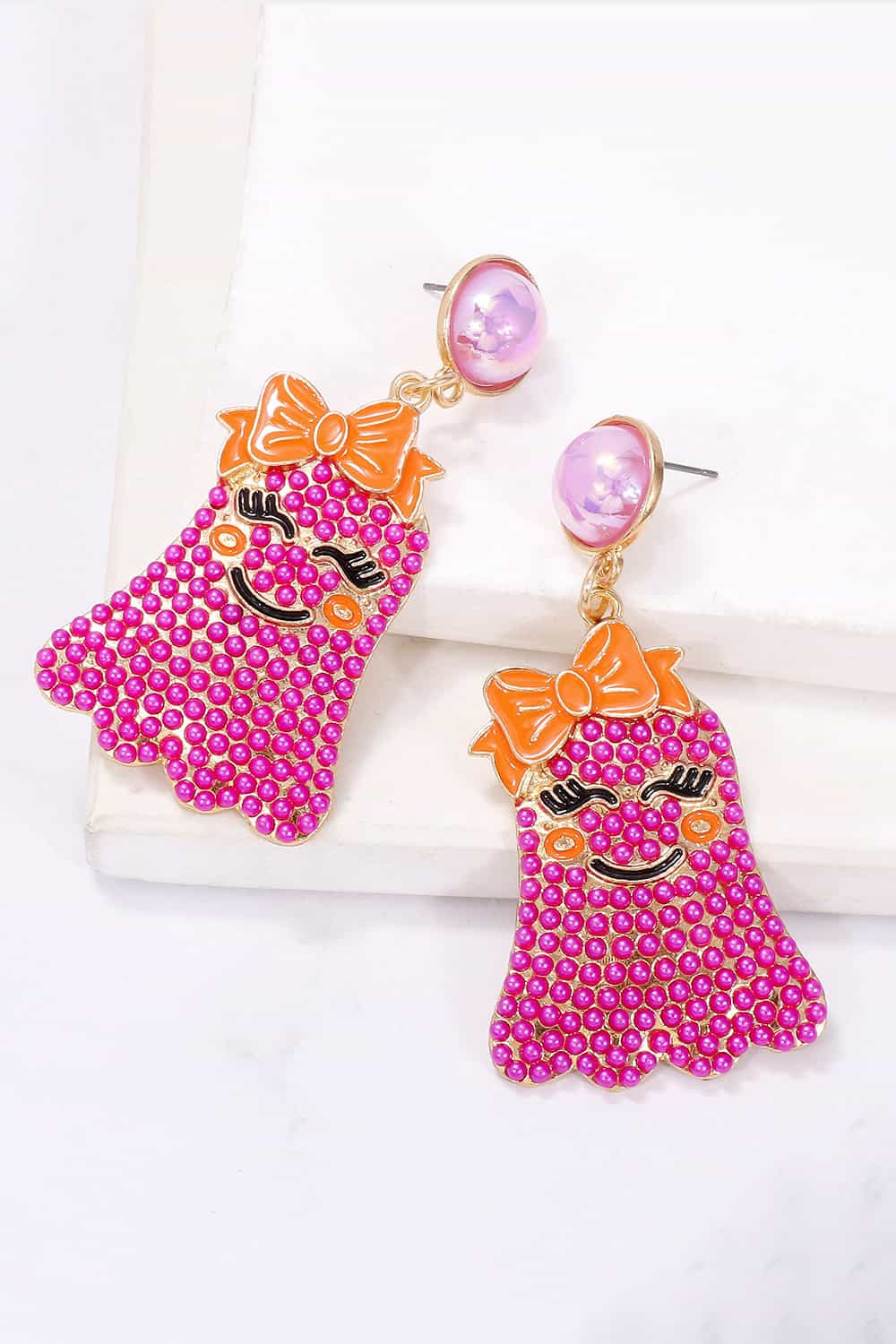 Smiling Ghost Shape Synthetic Pearl Earrings OutfitFlow