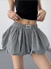 Striped Bubble Hem Casual Shorts Black OutfitFlow