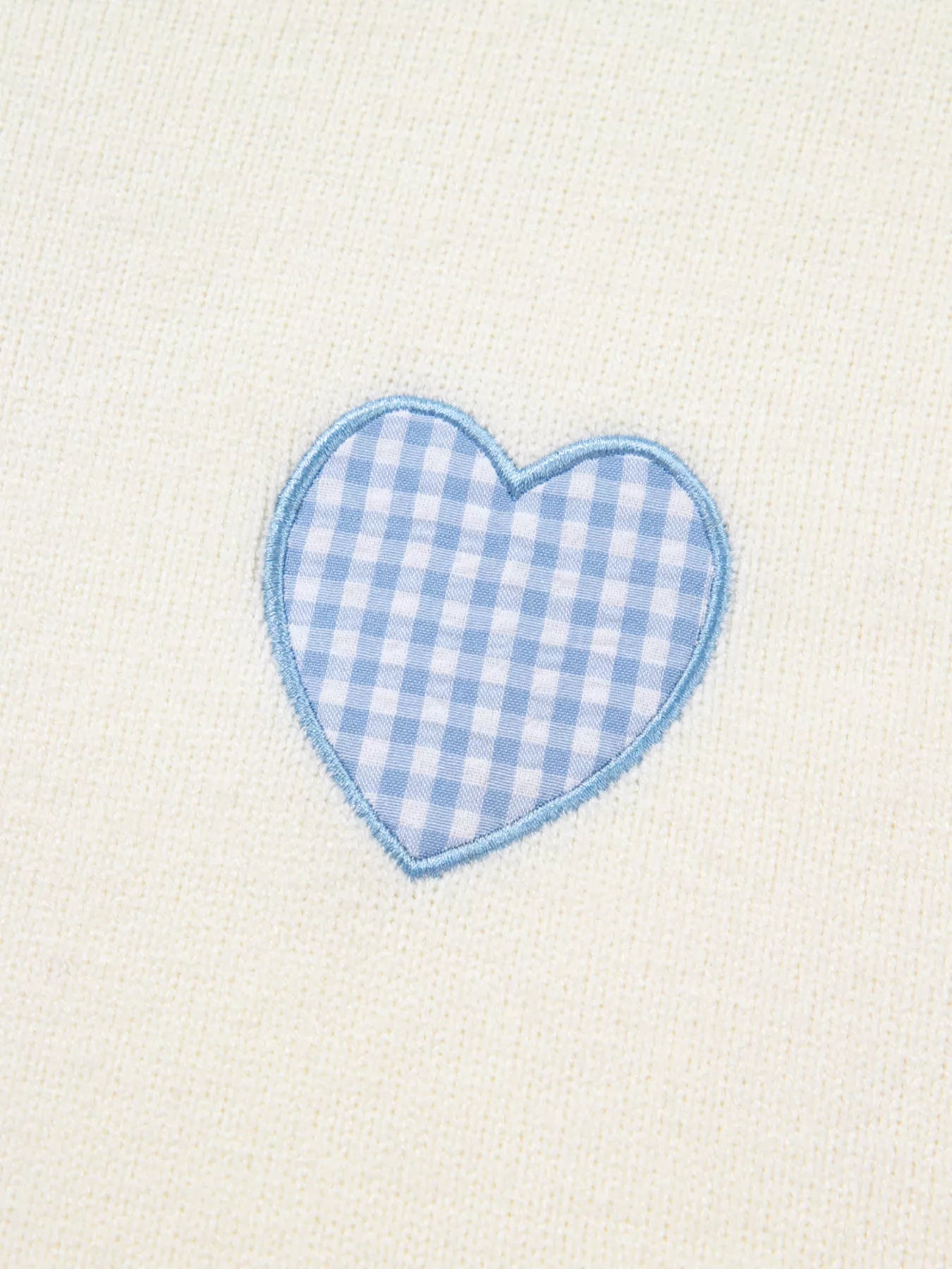 Plaid Heart Embroidered Cuffed Drop Shoulder Crew Neck Sweater OutfitFlow