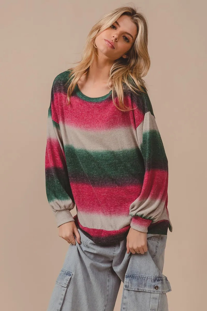 BiBi Striped Gradation Print Knit Top Trendsi
