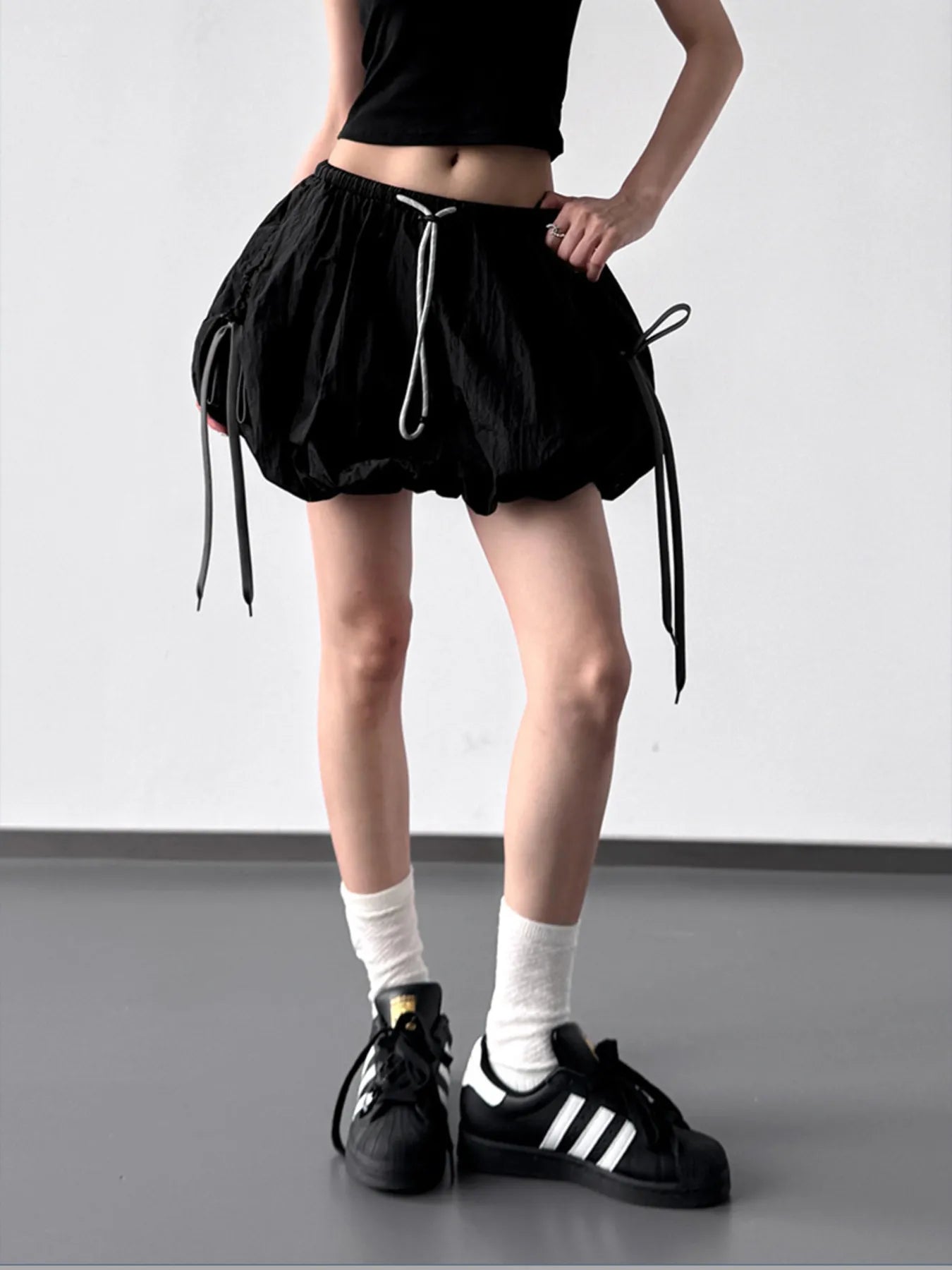 Bubble Drawstring Casual Shorts OutfitFlow