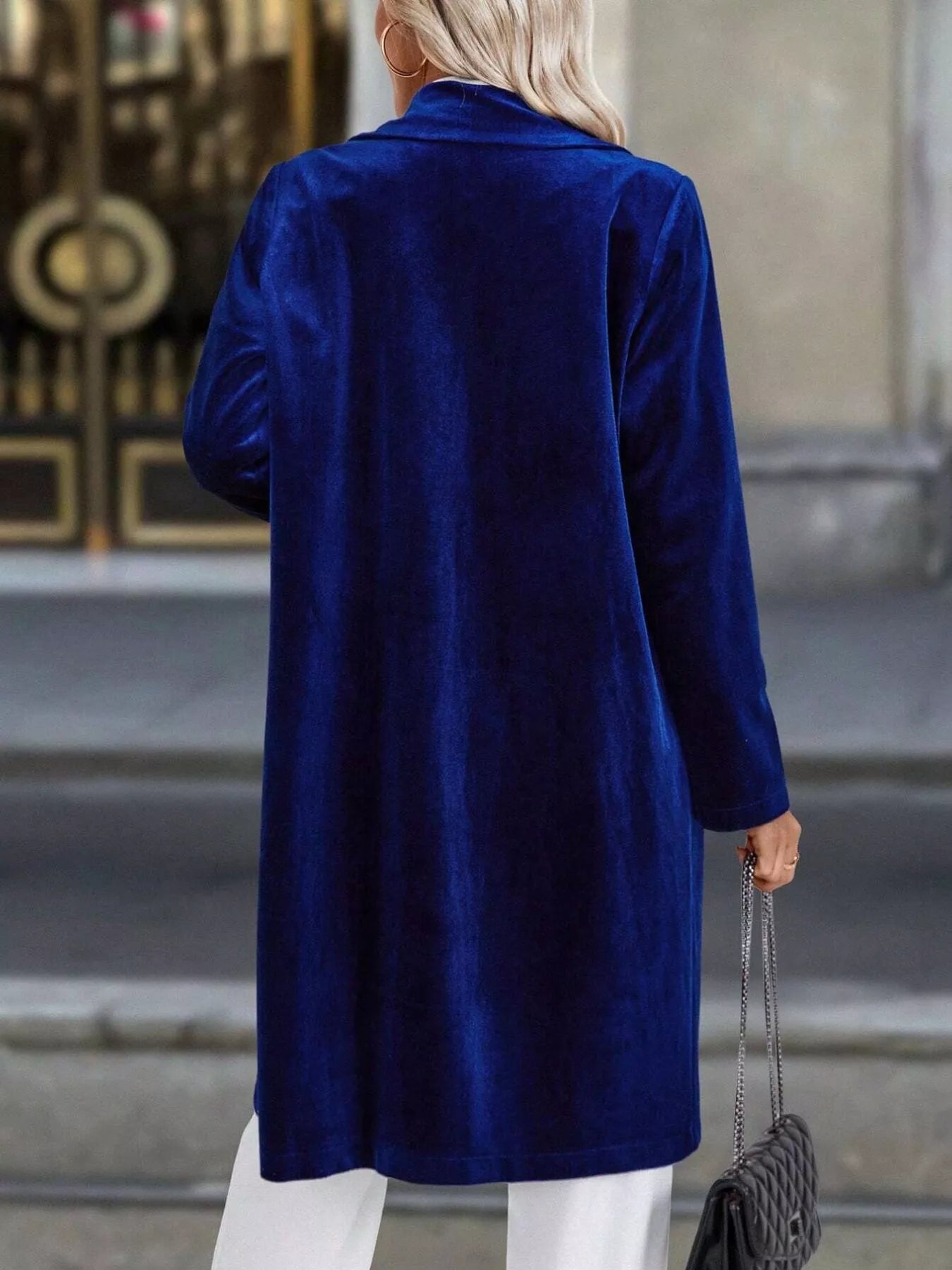 Lapel Collar Long Sleeve Longline Coat OutfitFlow