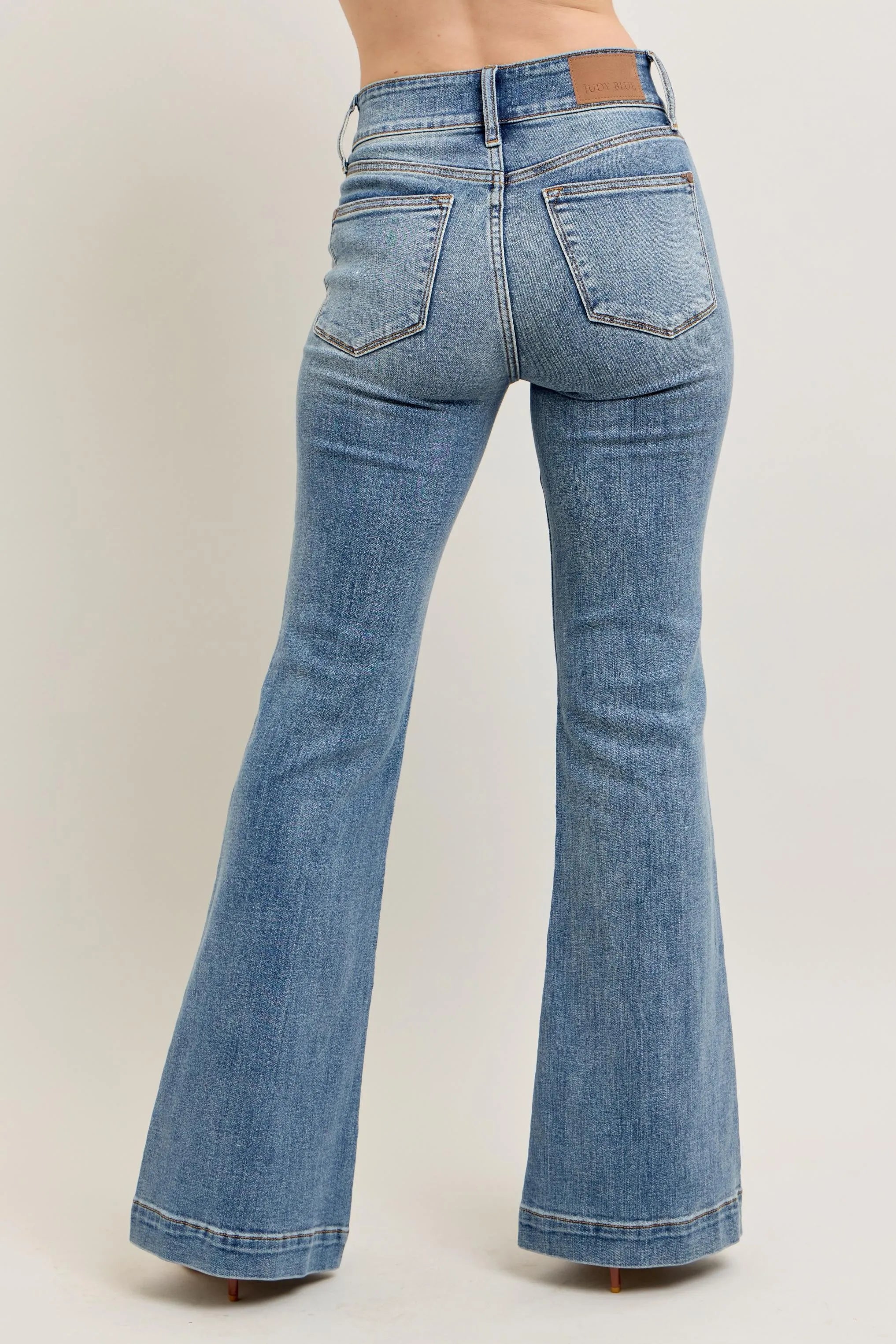 Judy Blue Full Size High-Waist Flare Denim Jeans with Front Seam Detail Plus Size OutfitFlow