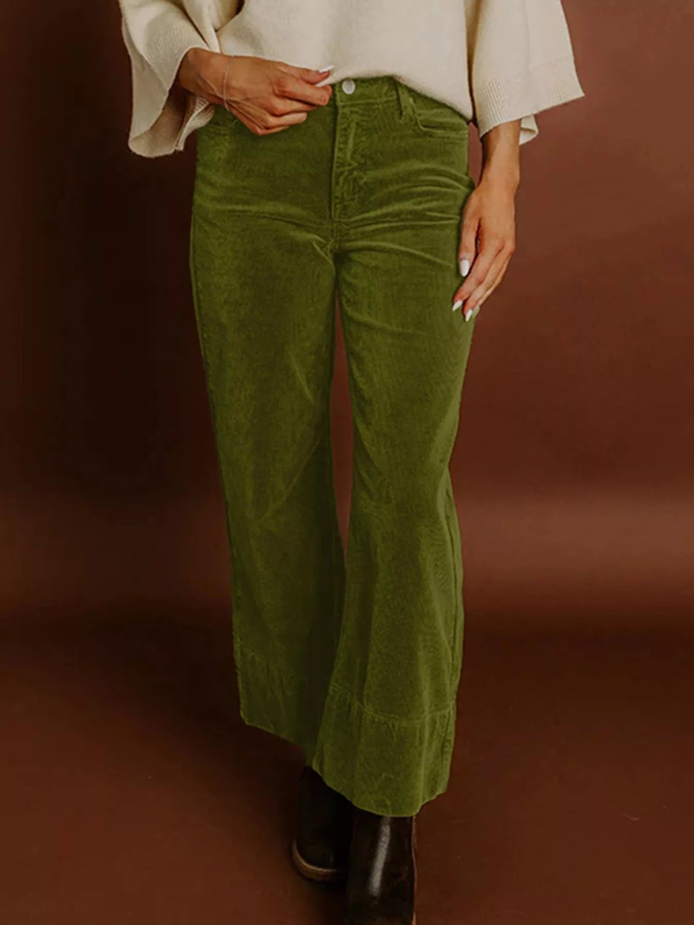 Corduroy Solid Color High Waist Wide Leg Pants OutfitFlow
