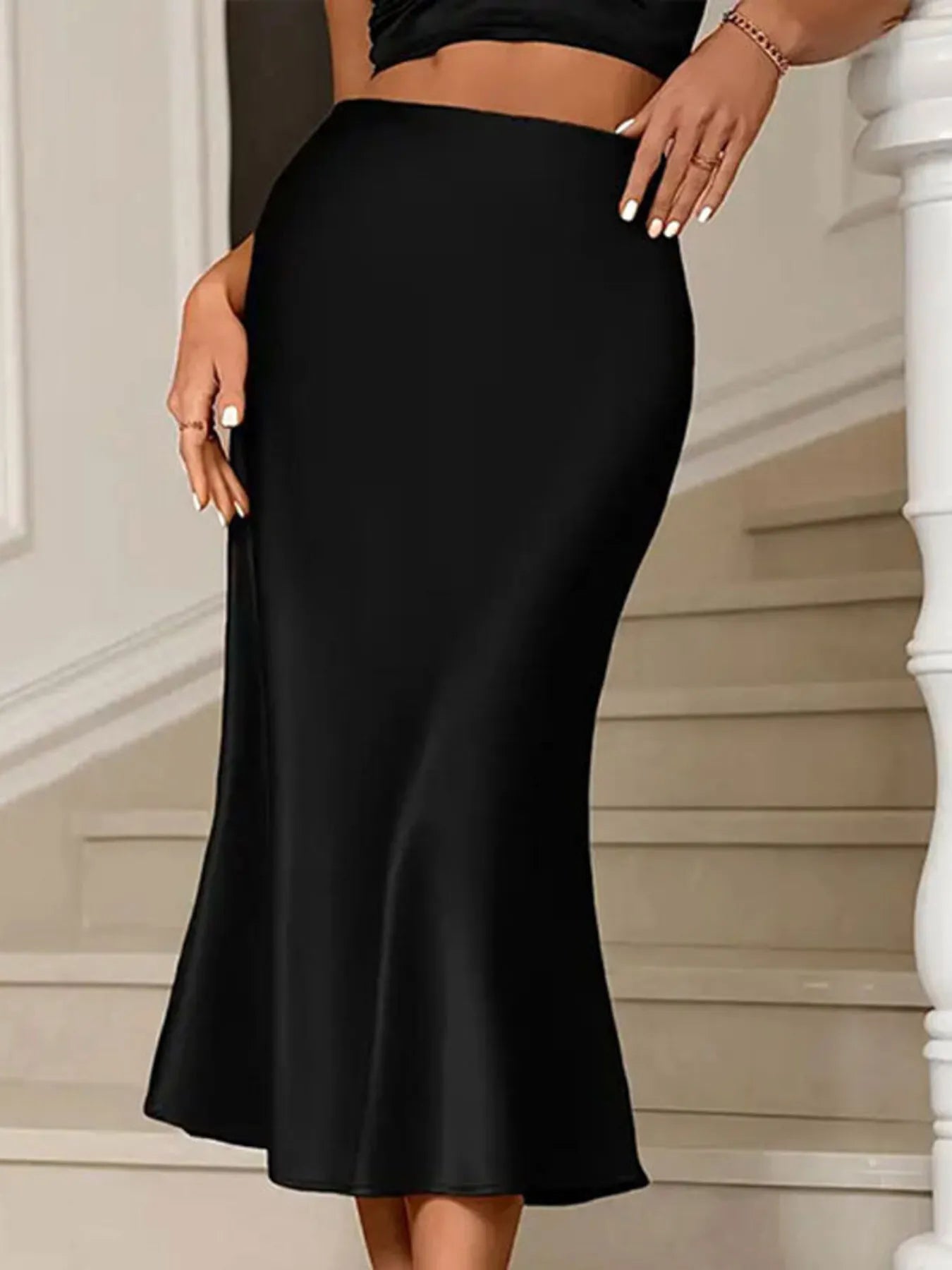 Satin Midi Mermaid Skirt OutfitFlow