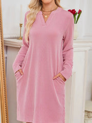 Casual Ribbed Knit Long Sleeve Dress Pink Trendsi