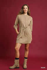Umgee Drawstring Cable Knit Mini Dress with Pockets OutfitFlow