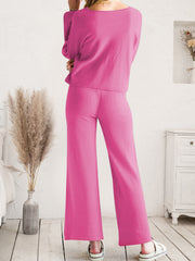 Outfit Flow - Long Sleeve Lounge Top and Drawstring Pants Set