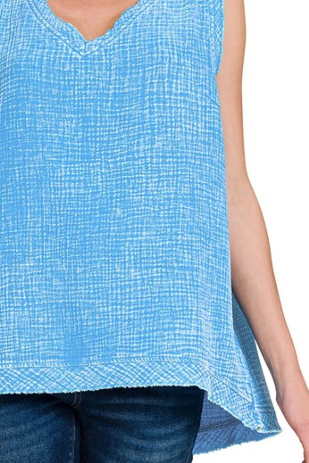 Zenana Double Gauze Raw Edge Acid Washed Tank OutfitFlow