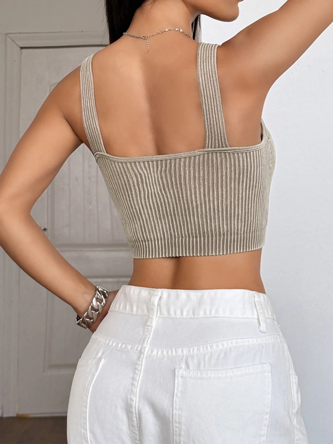 Ribbed Scoop Neck Crop Tank Top OutfitFlow