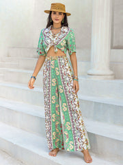 Outfit Flow - Printed Half Sleeve Top and Wide Leg Pants Set