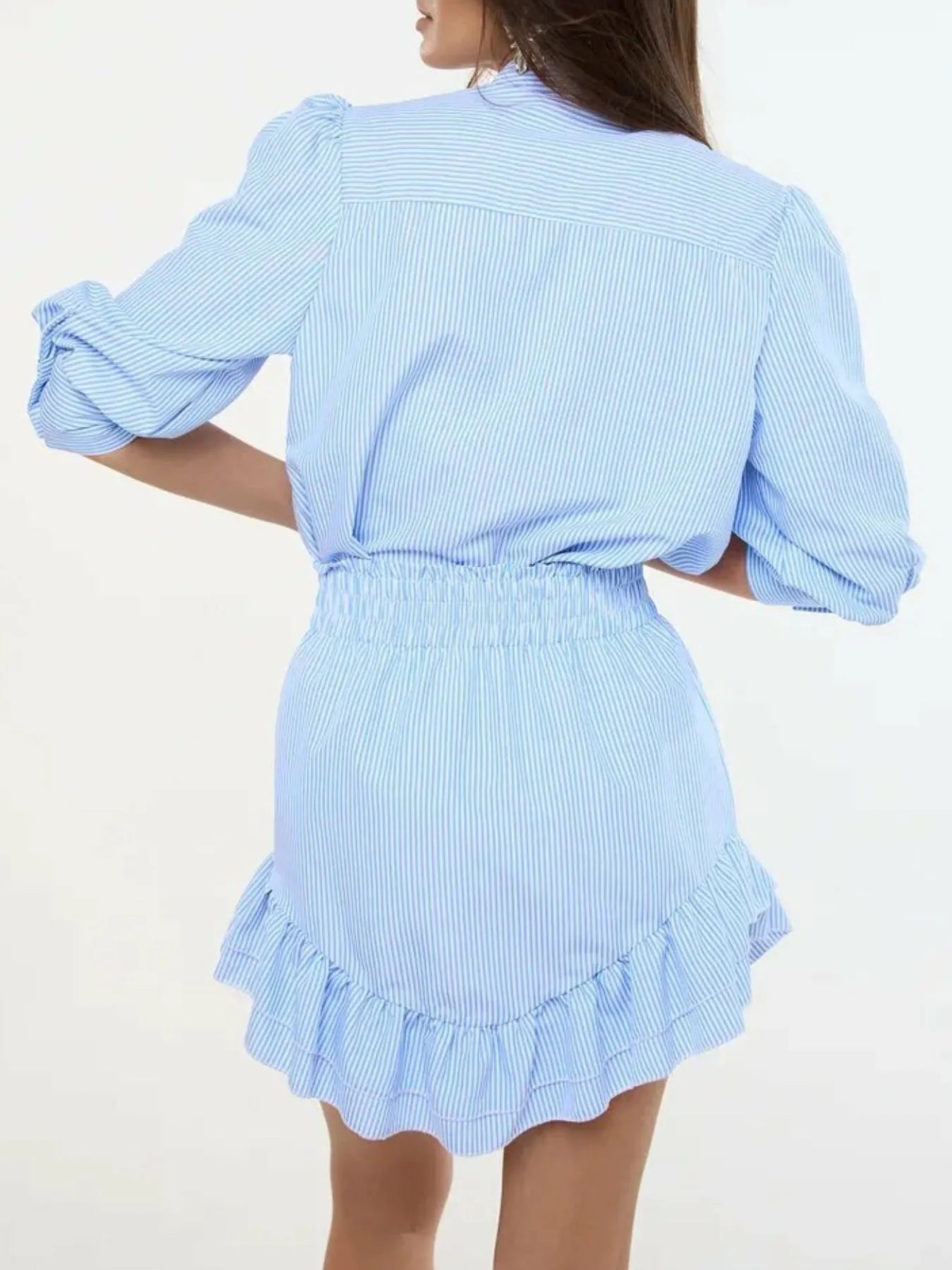 Striped Shirt and Skirt Set with Ruffle Details OutfitFlow