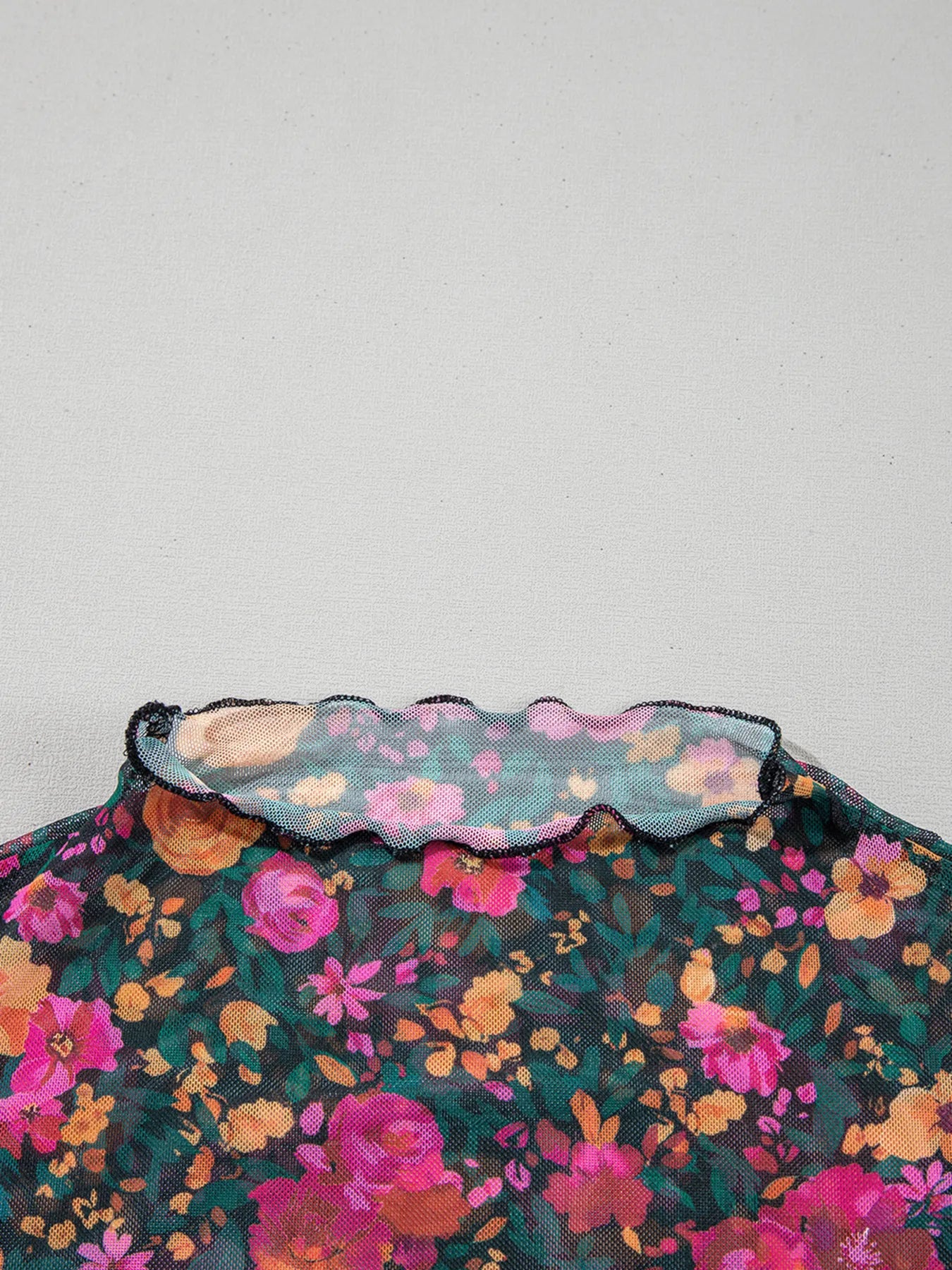 Floral Print Mock Neck Short Sleeve Top OutfitFlow