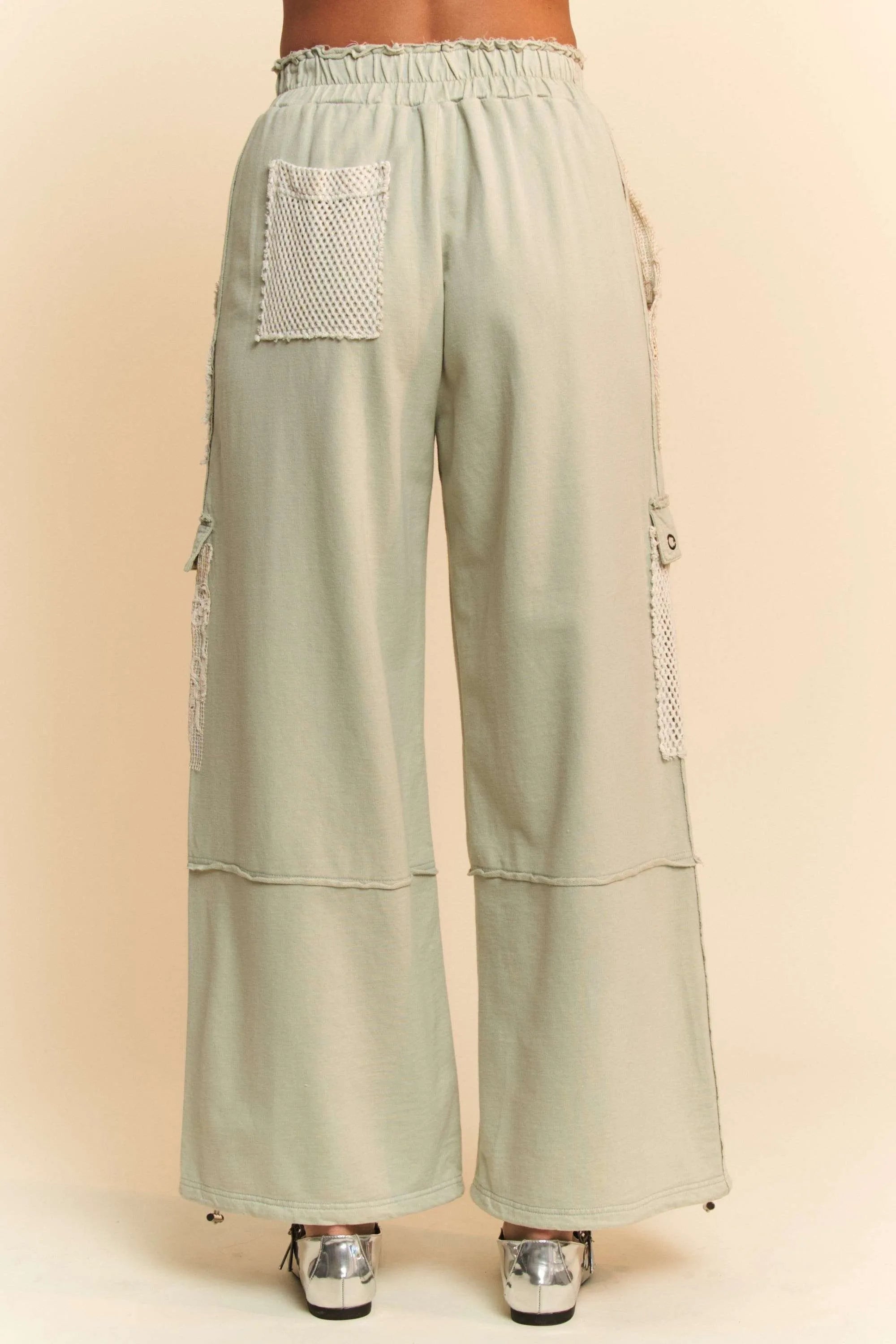 Davi & Dani Lace Patchwork Bottom Opening Adjustable Pants OutfitFlow