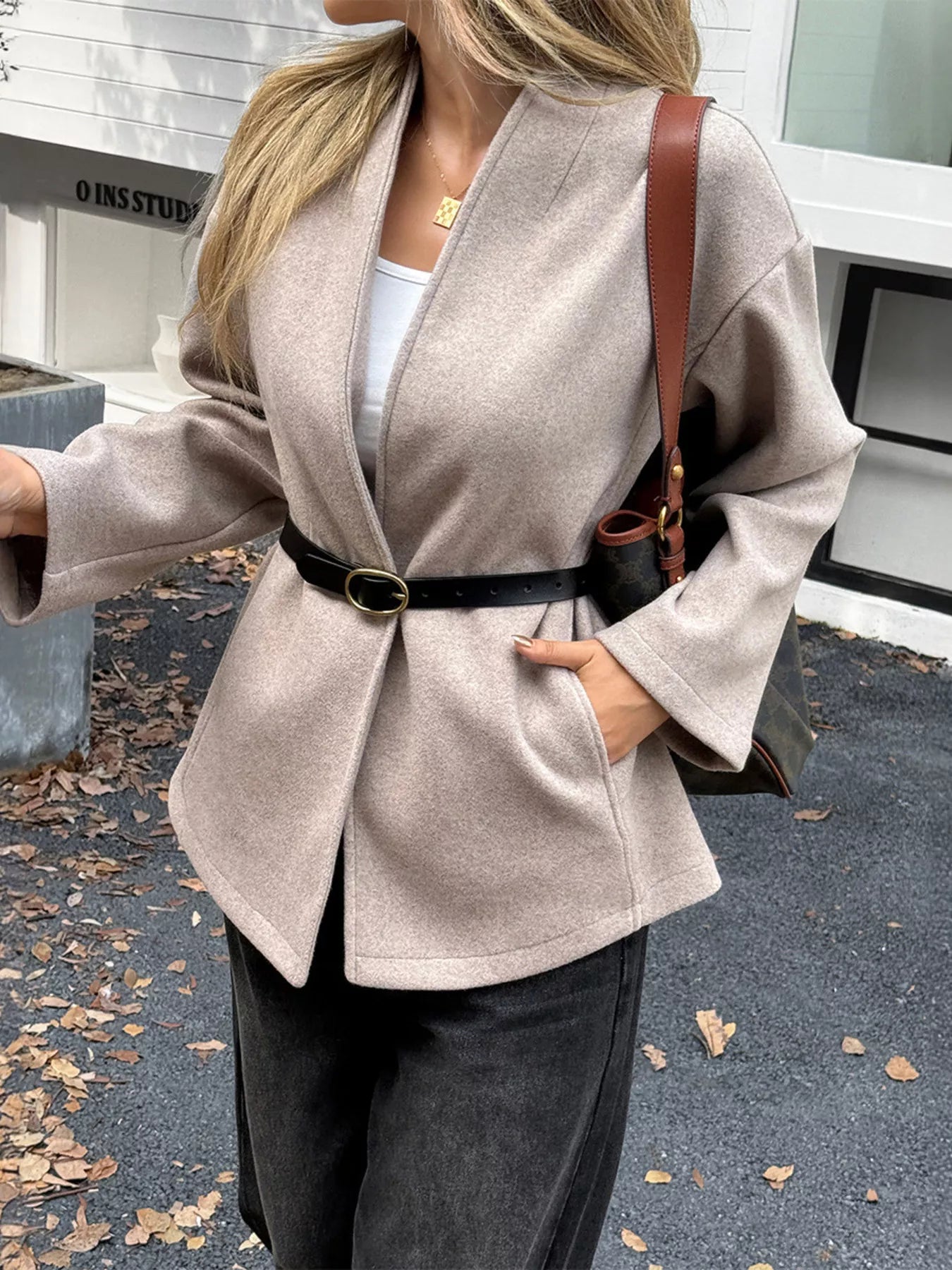 Open Front Dropped Shoulder Outerwear Trendsi