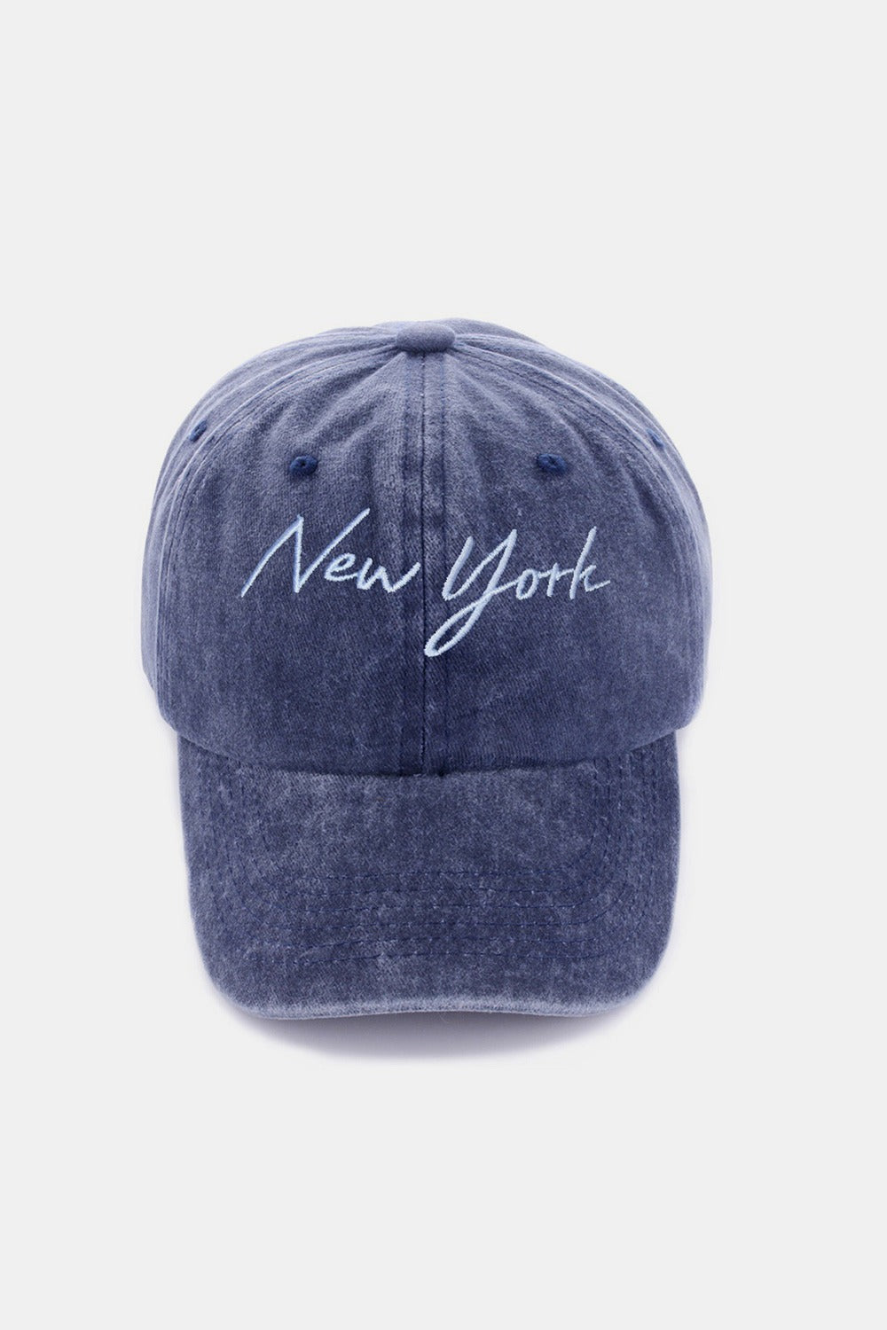 Zenana Washed Embroidered City Baseball Cap New York Navy One Size OutfitFlow