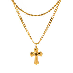 18K Gold-Plated Layered Cross Pendant Necklace OutfitFlow