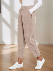 Corduroy Elastic Waist Cropped Pants Trendsi