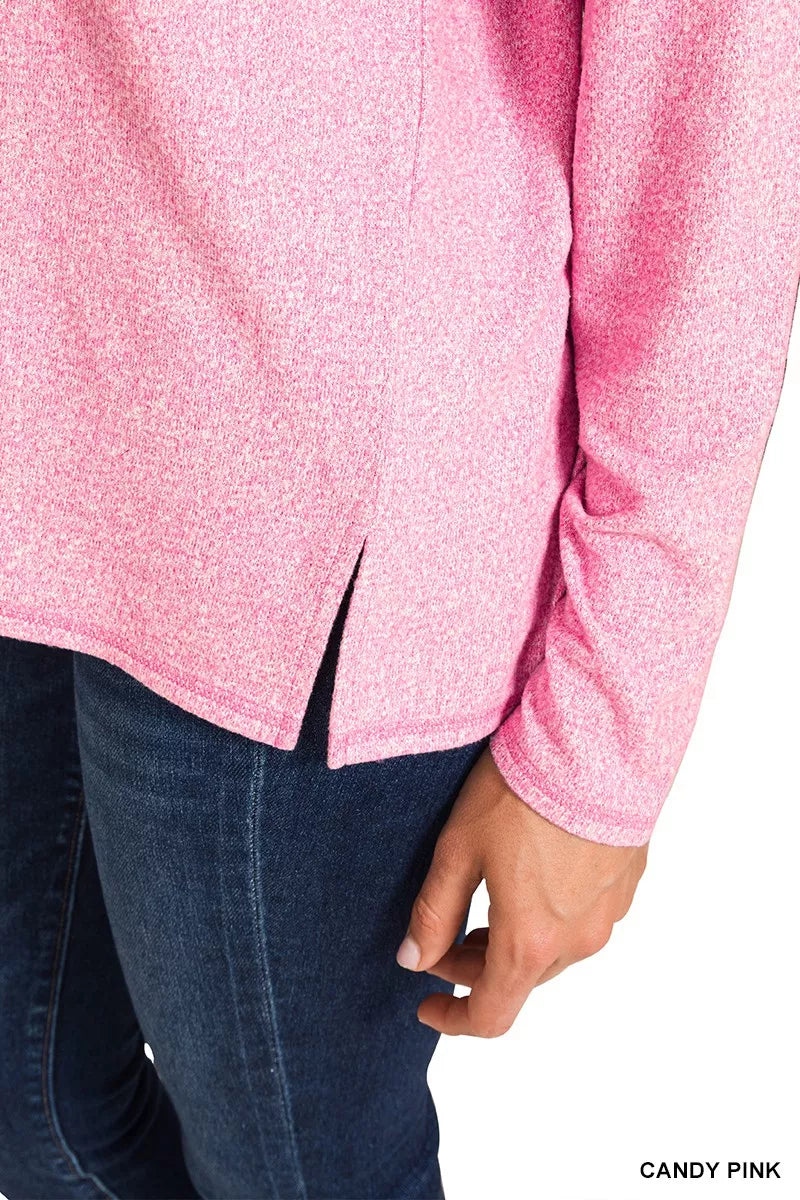 Zenana Soft Melange Hacci Exposed Seam Coin Pocket Tee OutfitFlow