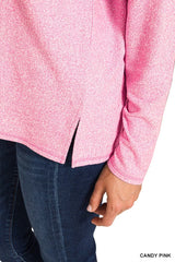 Zenana Soft Melange Hacci Exposed Seam Coin Pocket Tee OutfitFlow