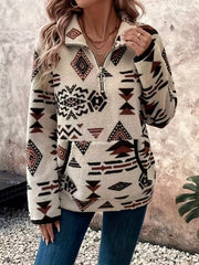Geometric Half Zip Long Sleeve Sweatshirt OutfitFlow