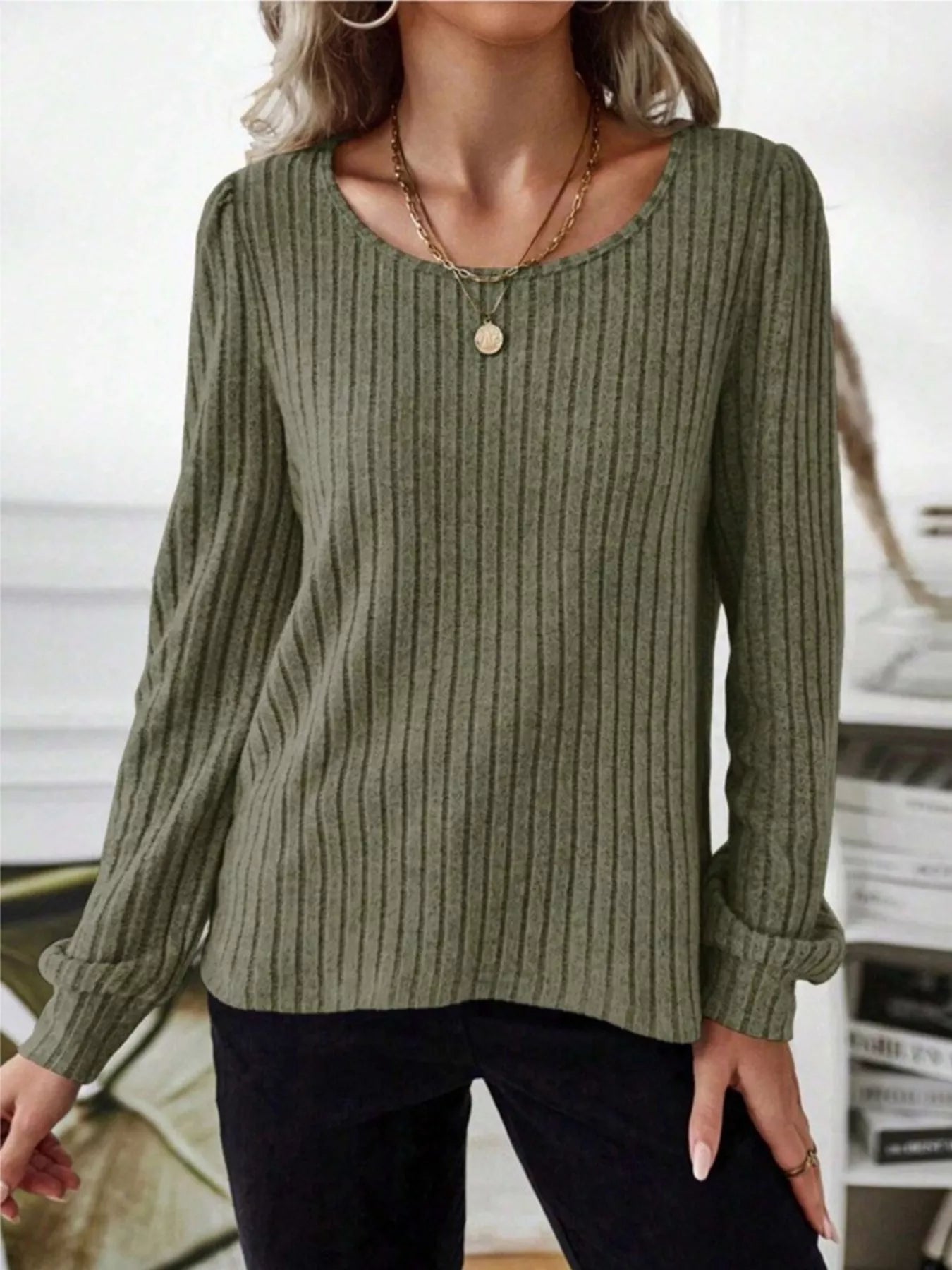Ribbed Knit Long Sleeve T-Shirt OutfitFlow