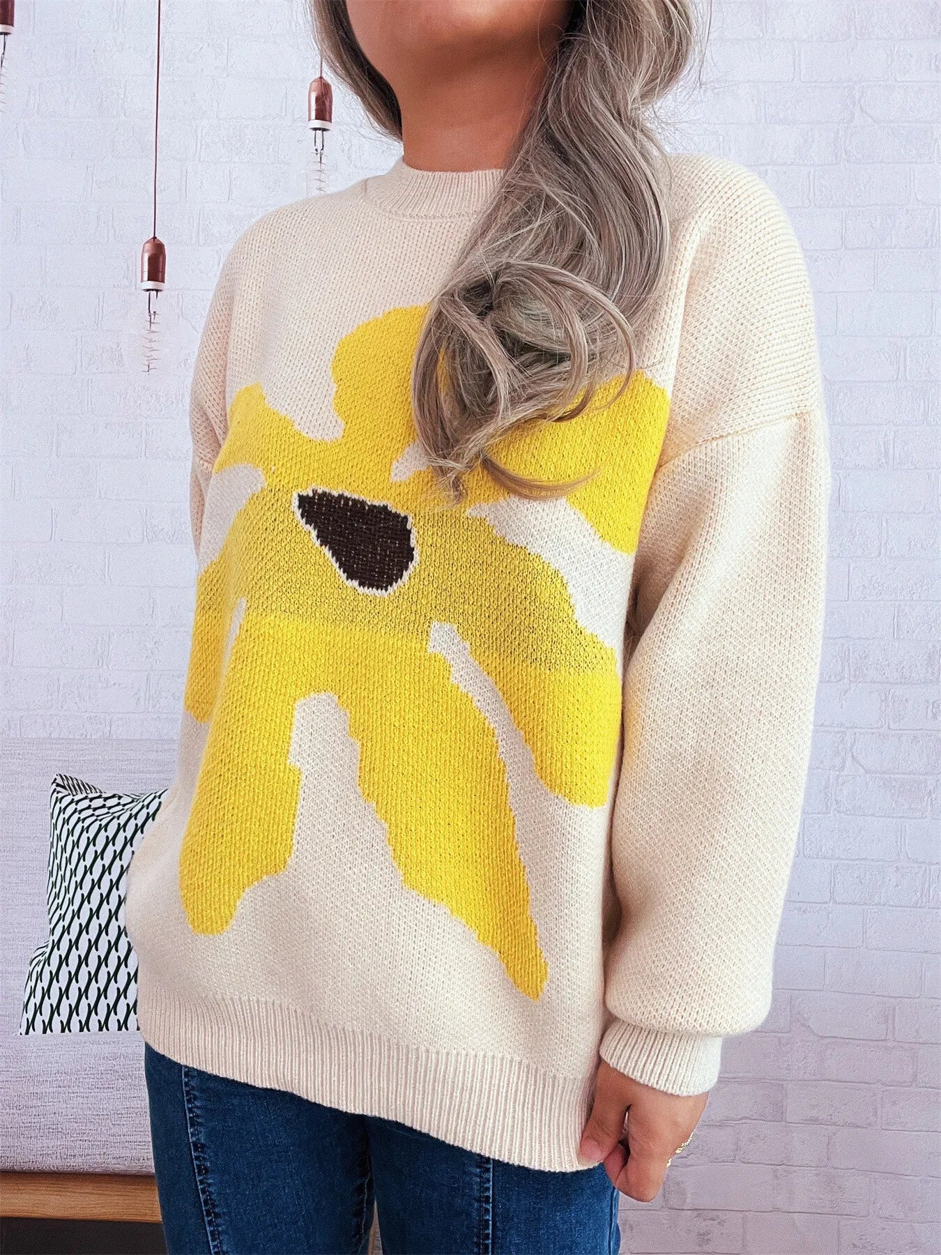 Flower Dropped Shoulder Sweater Trendsi