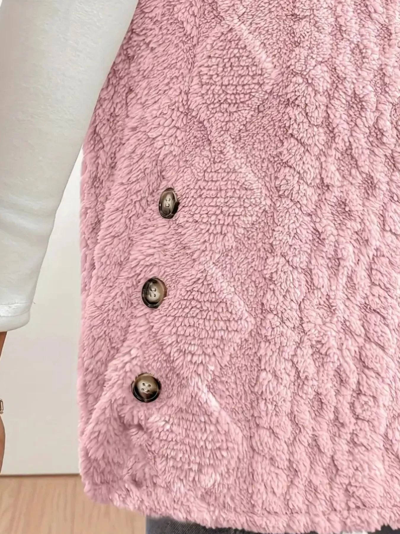 Button Up Plush Hooded Vest Coat OutfitFlow