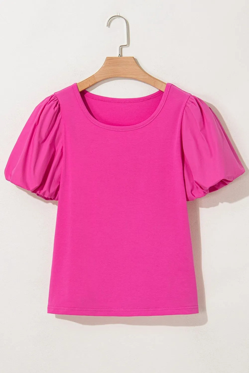 Casual Round Neck Bubble Sleeve T-Shirt OutfitFlow