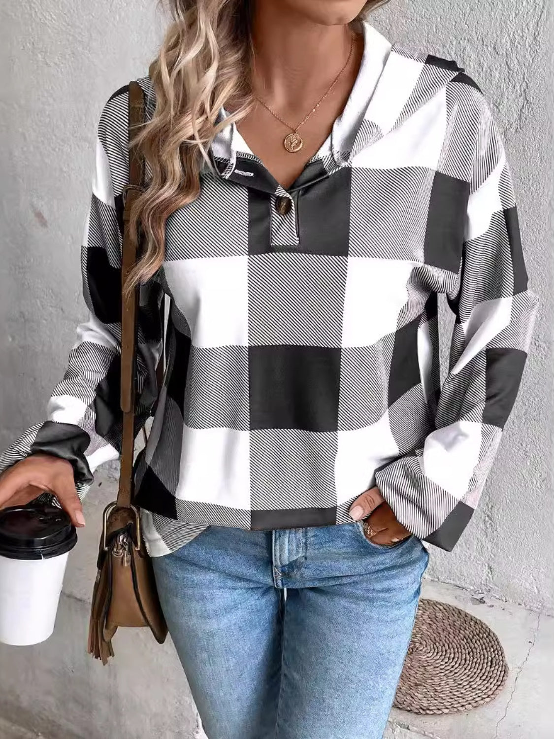 Outfit Flow - Plaid Dropped Shoulder Long Sleeve Hoodie