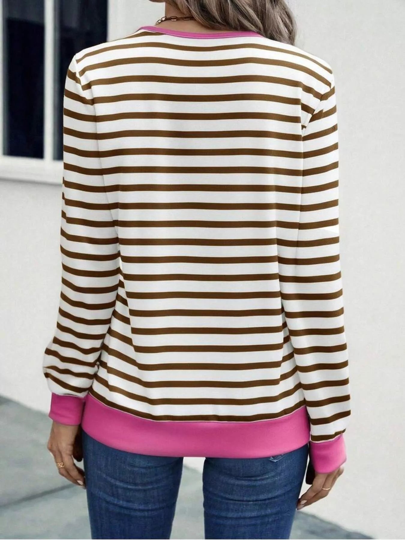 Striped V-Neck Long Sleeve T-Shirt OutfitFlow