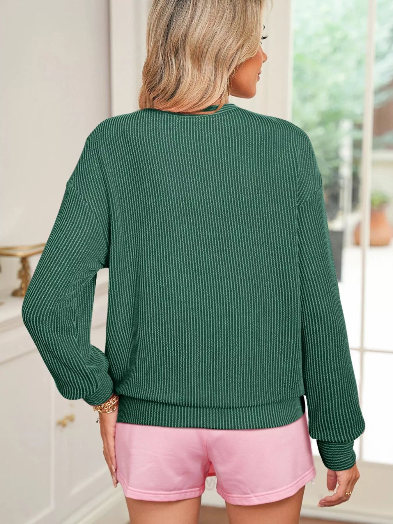 Merry Twisted Rib Christmas Loose Long Sleeve Top OutfitFlow