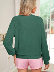 Merry Twisted Rib Christmas Loose Long Sleeve Top OutfitFlow