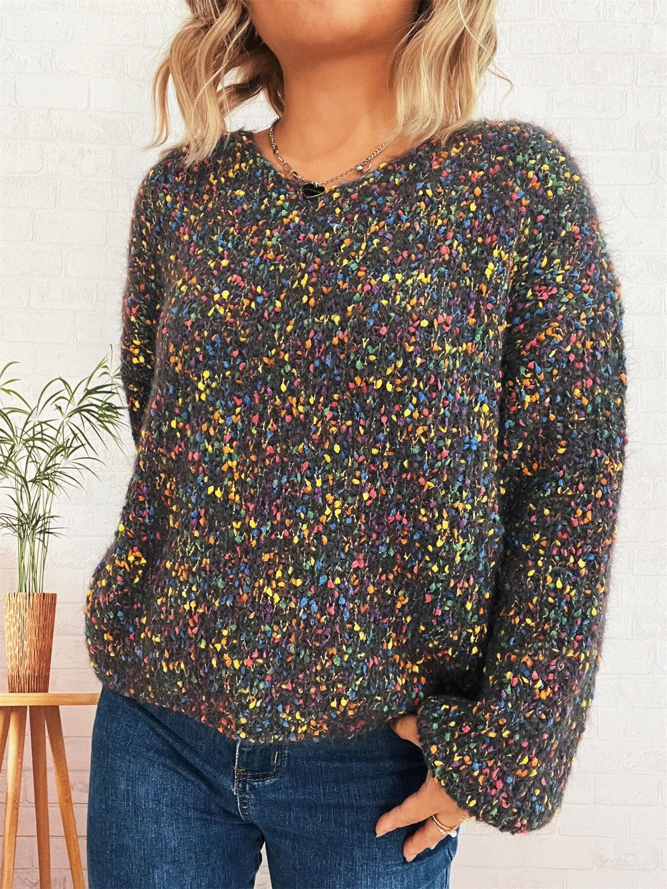 Colorful Long Sleeve Sweater Trendsi