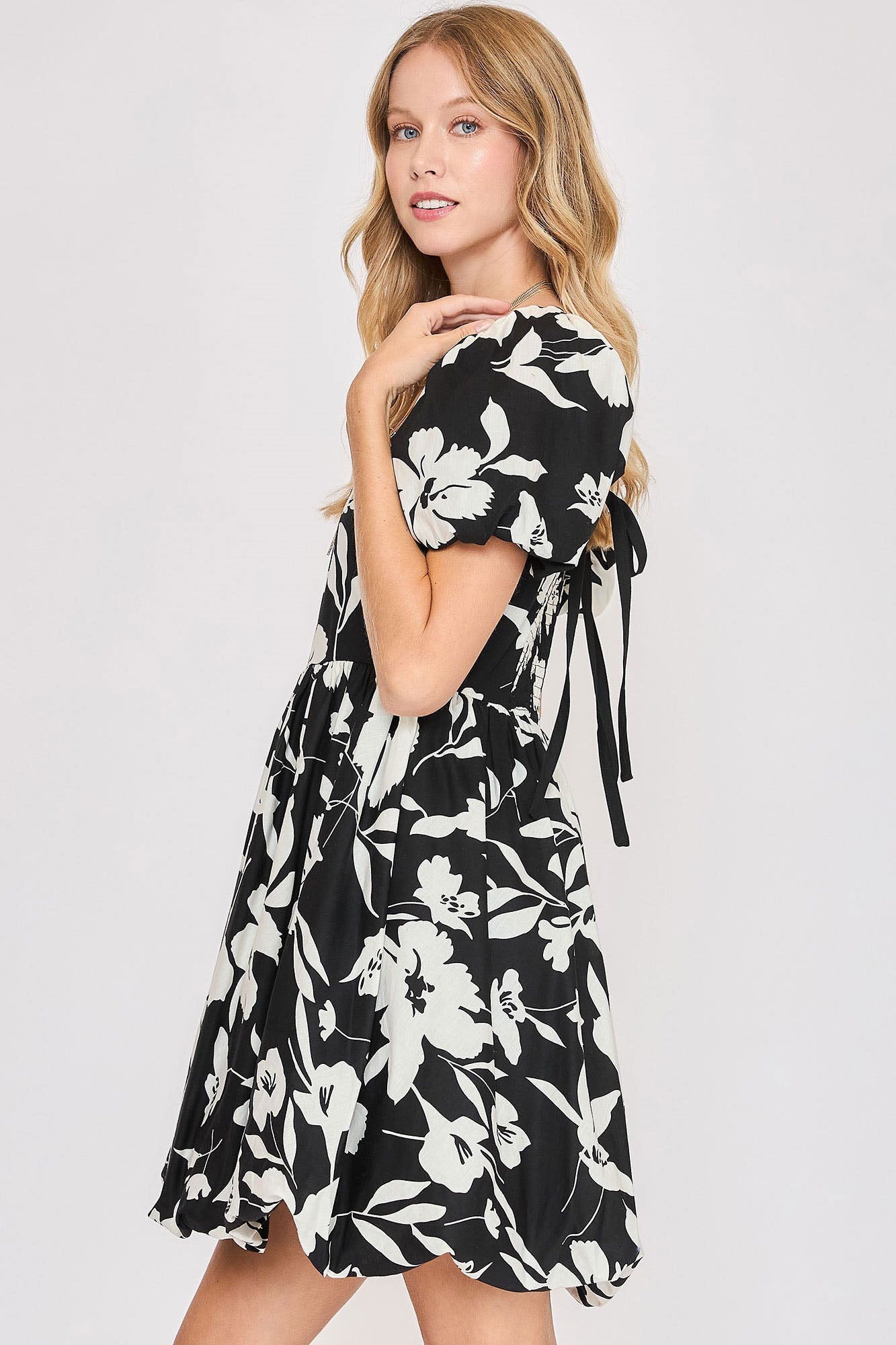 Umgee Full Size Two Tone Floral Print Babydoll Dress Plus Size OutfitFlow