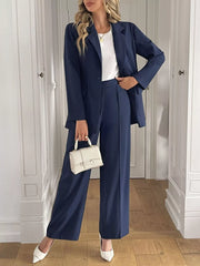 Button Up Blazer & Wide Leg Pants Set OutfitFlow