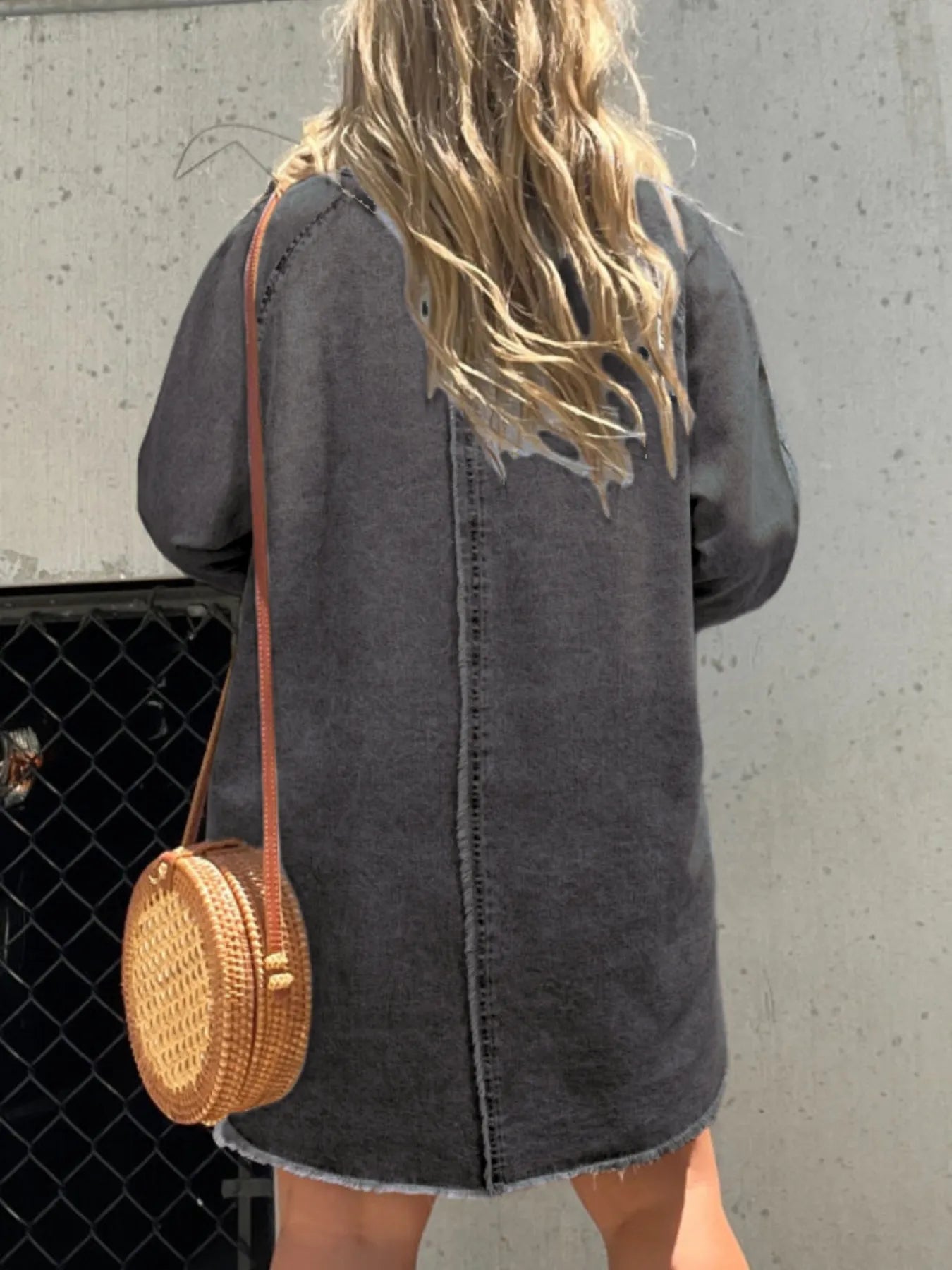 Full Size Button-Front Long Sleeve Denim Shirt Dress Plus Size OutfitFlow