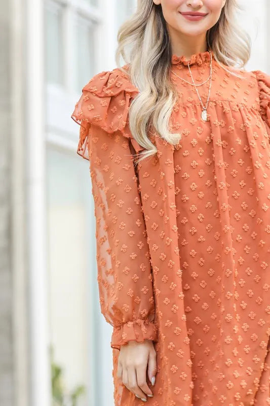 And The Why Lovely Ruffle Shoulder with Textured Woven Dress OutfitFlow