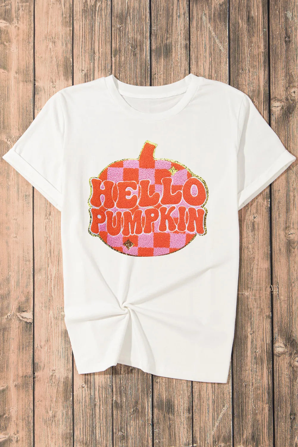 Pumpkin Round Neck Short Sleeve T-Shirt OutfitFlow