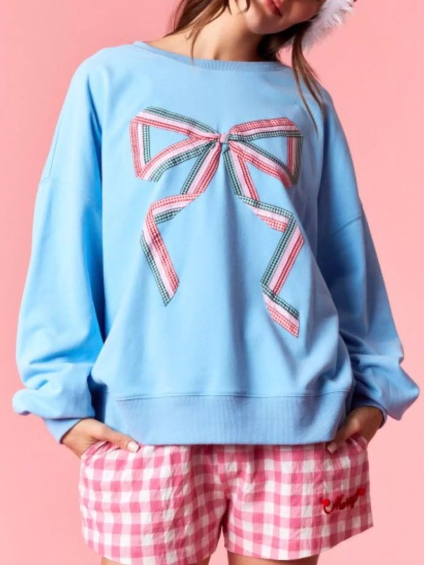 Bow Crew Neck Sweatshirt OutfitFlow