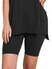 Zenana Brushed Dty Microfiber Round Neck Top and Biker Shorts Set Trendsi