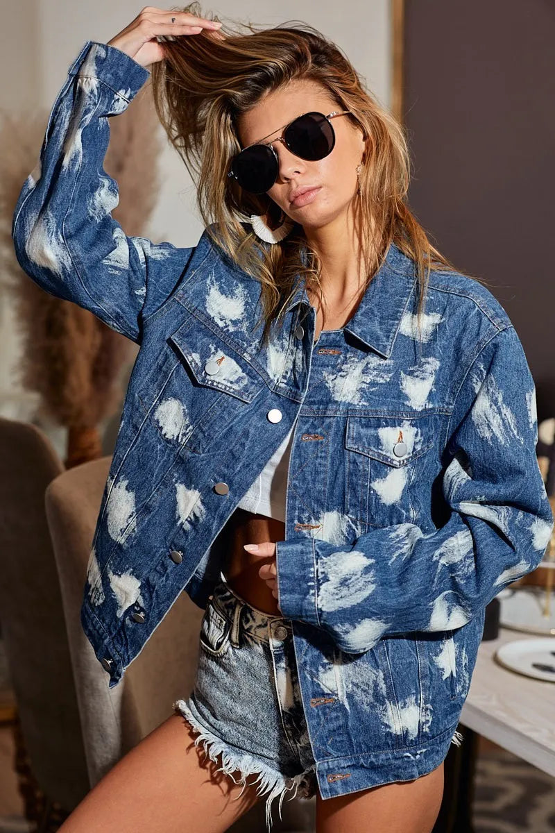 BiBi Washed Tie Dye Denim Jacket OutfitFlow