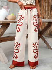Floral Drawstring Wide Leg Pants OutfitFlow