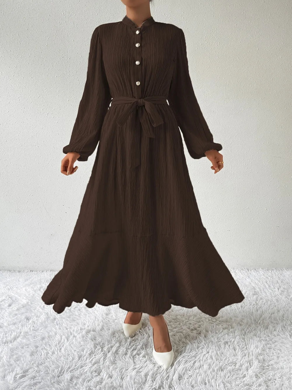 Honey Tie Waist Long Sleeve Dress OutfitFlow