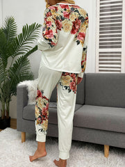 Outfit Flow - Shiny Printed Round Neck Top and Pants Lounge Set