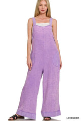 Zenana Double Gauze Washed Wide Leg Overalls LAVENDER OutfitFlow
